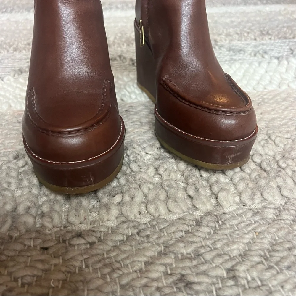Coach Brady Booties Women Size 8 Brown Leather Wedge Ankle Boots Platform Casual - Picture 4 of 10